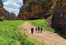Turismo de aventura no Piauí: roteiros para quem busca natureza e experiência Turistas caminhando entre formações rochosas no sul do Piauí
